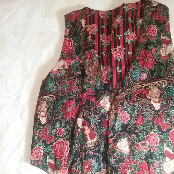 Holiday Festive Floral Red Christmas Reversible Vest - Picture 6 of 8